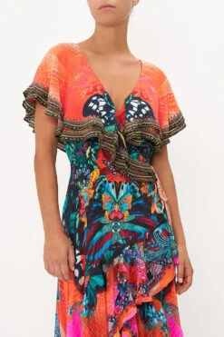 FRILL SLEEVE LONG DRESS IN A FLUTTER -Vivid Couture CAMILLA 00017004 FRILL SLEEVE LONG DRESS IN A FLUTTER 4