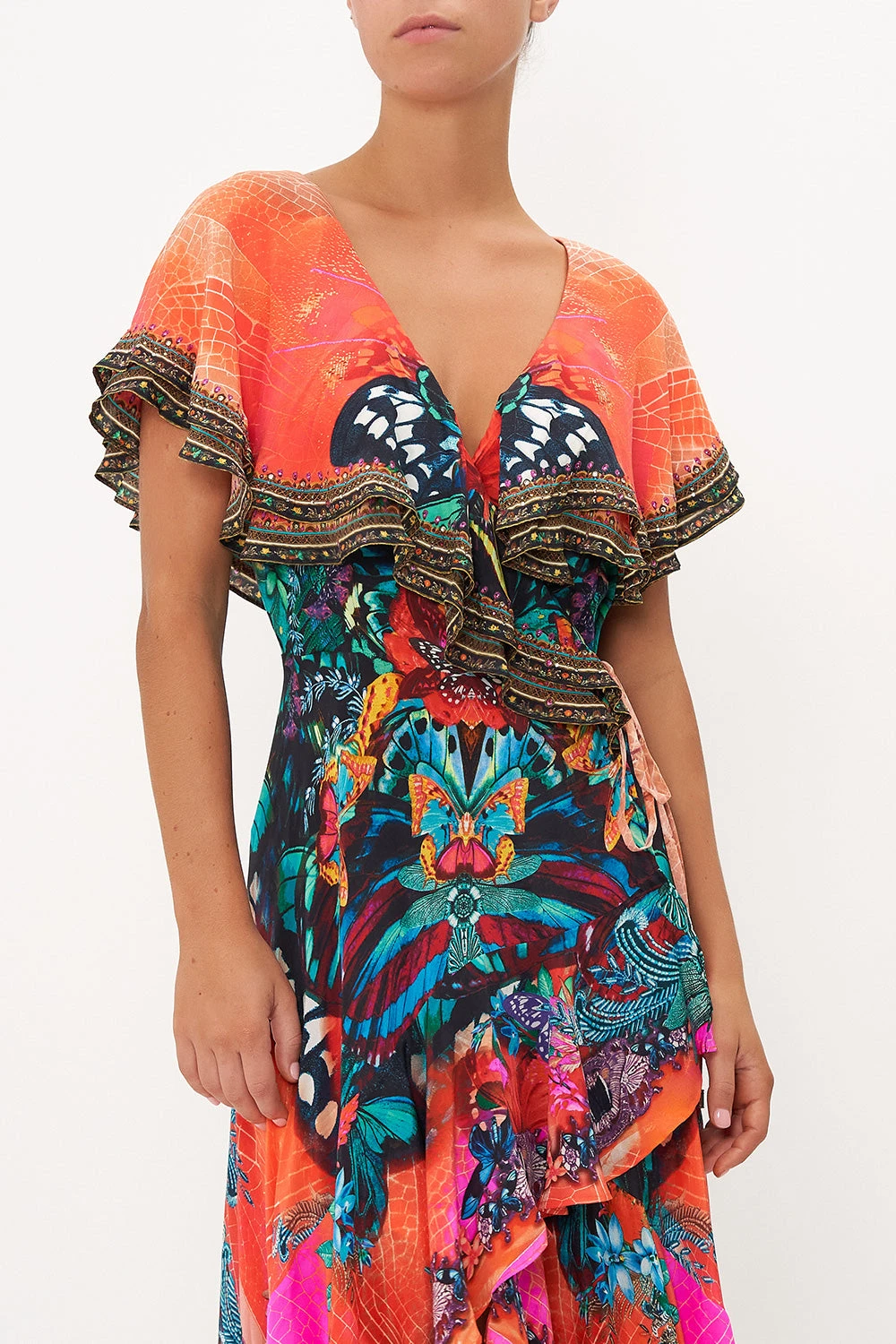 Vivid Couture -Vivid Couture CAMILLA 00017004 FRILL SLEEVE LONG DRESS IN A FLUTTER 4