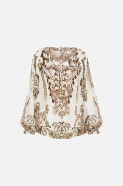 RAGLAN BLOUSE WITH CENTRE FRONT RUFFLE ROAD TO RICHESSE -Vivid Couture CAMILLA 00020358 RAGLAN BLOUSE WITH CF RUFFLE ROAD TO RICHESSE GHOST