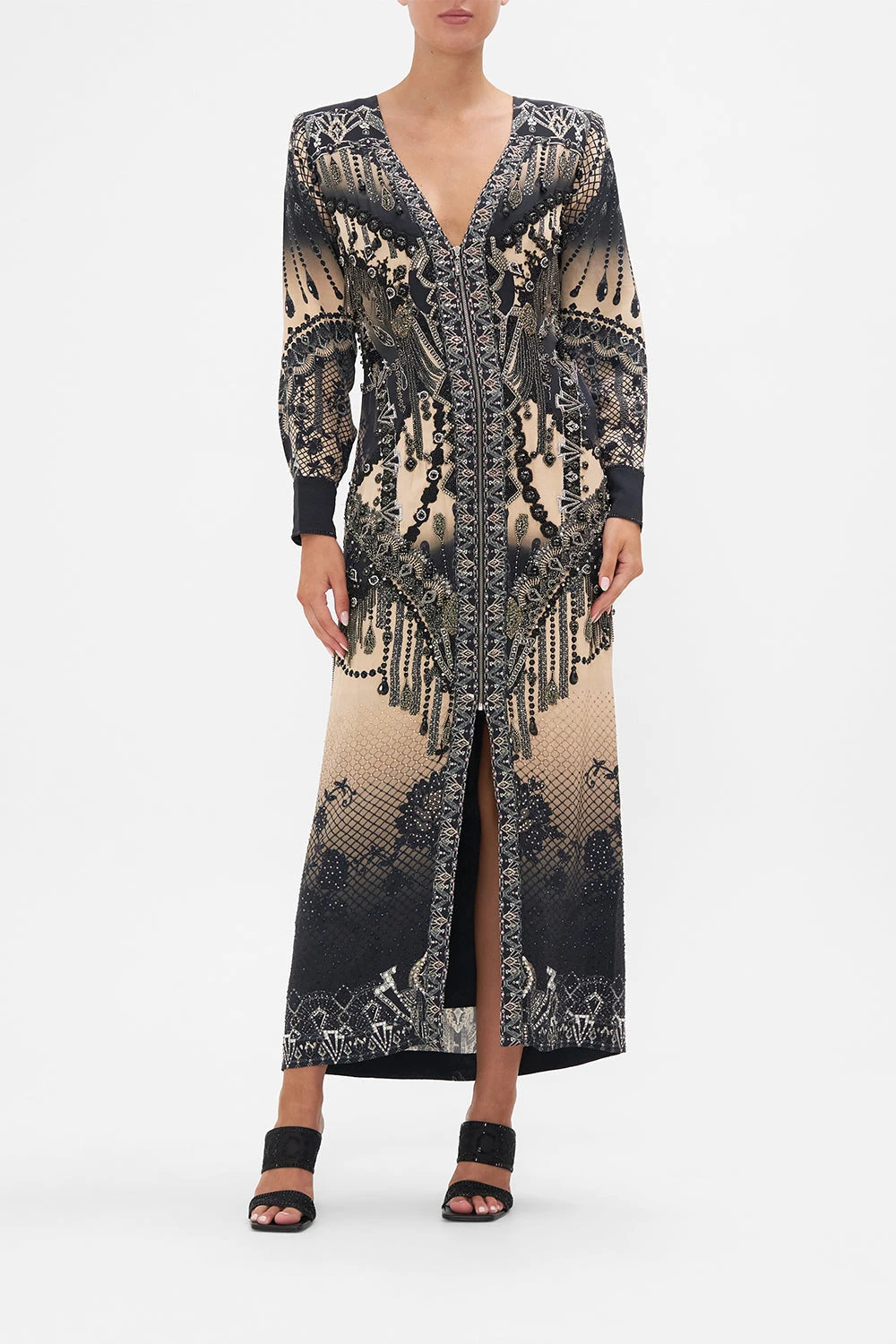 SPLIT FRONT FULL LENGTH DRESS CURTAIN CALL CHAOS