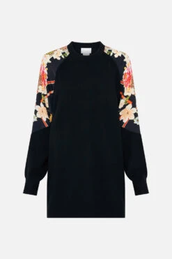 WOOL CASHMERE BLEND SPLICED SHOULDER JUMPER SECRET HISTORY -Vivid Couture CAMILLA 00022658 SILK SPLICED SHOULDER JUMPER SECRET HISTORY GHOST