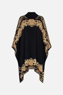 FUNNEL NECK DRAPE KNIT PONCHO TETHER ME NOT -Vivid Couture CAMILLA 00022667 FUNNELNECKDRAPEKNITPONCHO TETHERMENOT GHOST 1