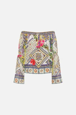 DROP SHOULDER BELL SLEEVE TOP AMALFI AMORE -Vivid Couture CAMILLA 00023700 DROPSHOULDERBELLSLEEVETOP AMALFIAMORE GHOST 1