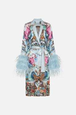 SPLIT CUFF SOFT COAT WITH FEATHERS LETTERS TO LEO -Vivid Couture CAMILLA 00024198 SPLIT CUFF SOFT COAT LETTERS TO LEO GHOST