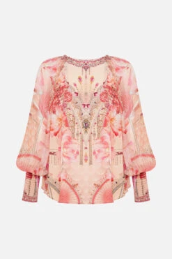 SHIRRED CUFF BLOUSE ADORE ME -Vivid Couture CAMILLA 00024849 SHIRRED CUFF BLOUSE ADORE ME GHOST 2