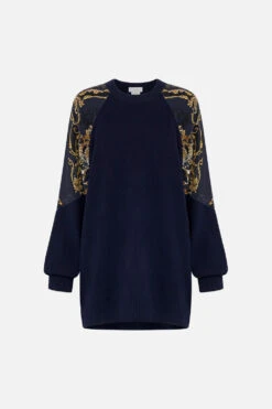 SILK SPLICED SHOULDER JUMPER MOONLIGHT MELODIES -Vivid Couture CAMILLA 00026421 SILK SPLICED SHOULDER JUMPER MOONLIGHT MELODIES GHOST 1