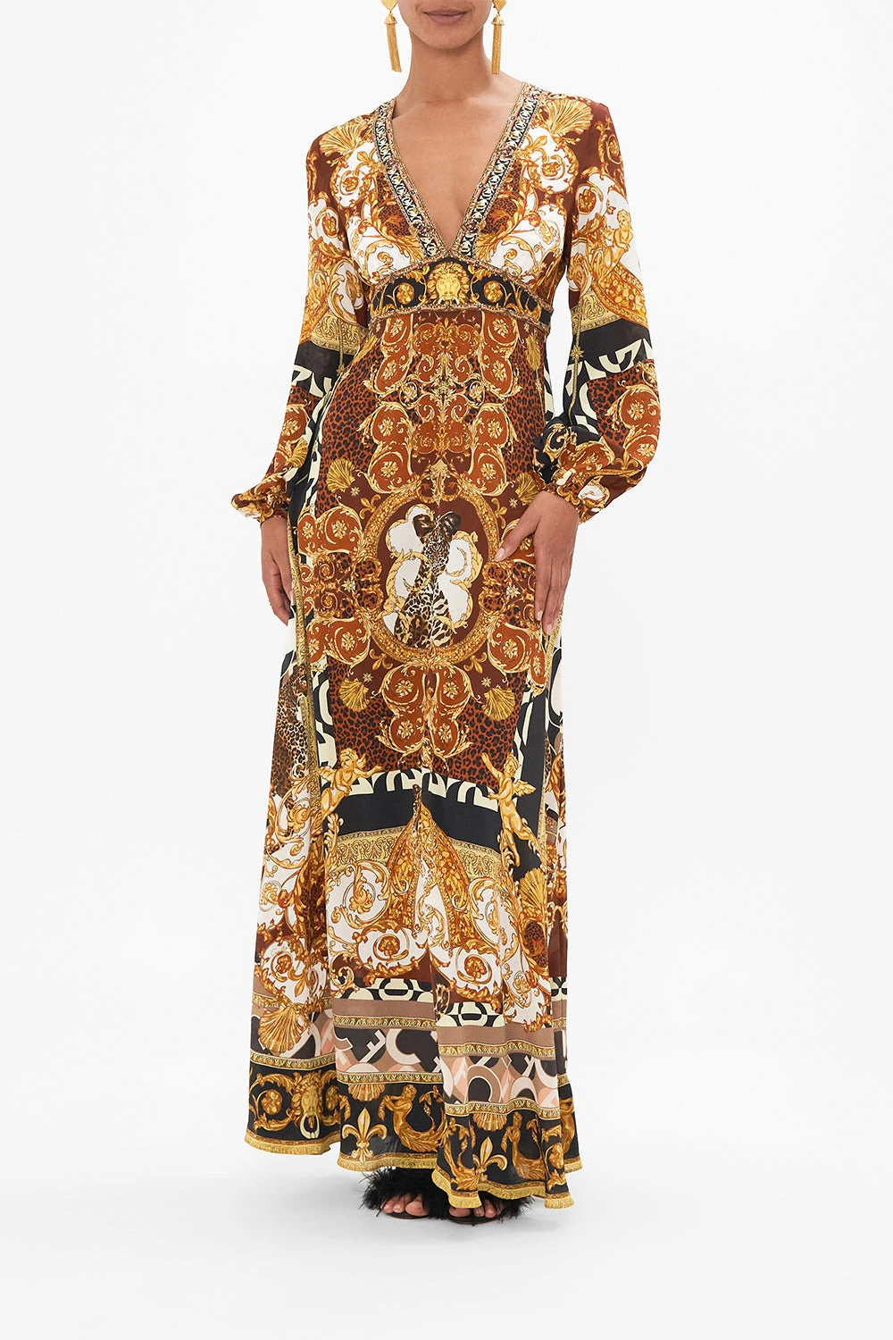 PRINTED LANTERN SLEEVE DRESS FEELING FRESCO 3 PRINTED LANTERN SLEEVE DRESS FEELING FRESCO