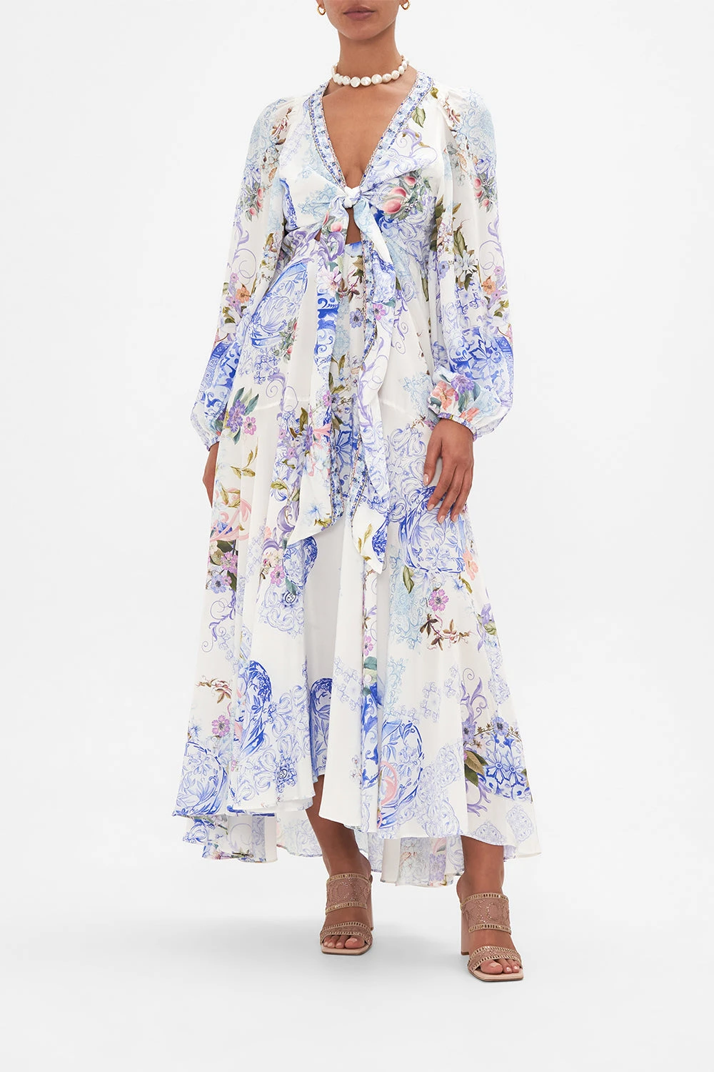 WRAP TIE DRESS WITH BLOUSON SLEEVE PAINT ME POSITANO 4 WRAP TIE DRESS WITH BLOUSON SLEEVE PAINT ME POSITANO - Image 2