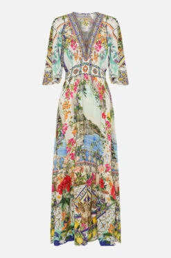 WAISTED DRESS WITH HEM RUFFLE AMALFI AMORE -Vivid Couture CAMILLA 00028212 WAISTEDDRESSWITHHEMRUFFLE AMALFIAMORE GHOST 1