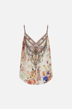 V-NECK BIAS CAMI FRIENDS WITH FRESCOS -Vivid Couture CAMILLA 00028242 V NECK BIAS CAMI FRIENDS WITH FRESCOS GHOST 1