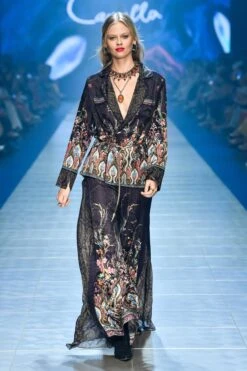 HIGH WAISTED TROUSER WITH GODET WILD FLOWER -Vivid Couture Camilla 1