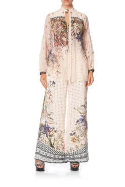 WIDE LEG PANT WITH SHAPED CUFF KINDRED SKIES -Vivid Couture camilla blouse with yoke and neck tie kindred skies 1 db1c4b4c 6954 41f1 bb68 8c8a891e4695