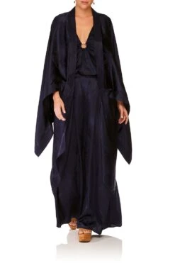 WIDE LEG PANT WITH GATHERED POCKET SOLID NAVY -Vivid Couture camilla long draped robe solid navy 7 b6cfb8b6 07ee 456a 8ab9 5af769fe7313
