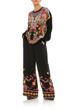 WIDE LEG PANT WITH CUFFS PAINTED LAND -Vivid Couture camilla wide leg pant with cuffs painted land 3
