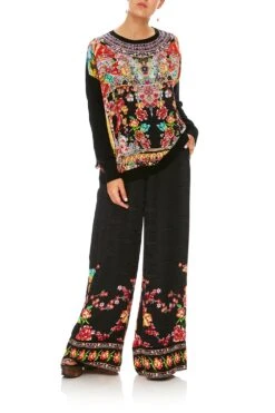 WIDE LEG PANT WITH CUFFS PAINTED LAND -Vivid Couture camilla wide leg pant with cuffs painted land 4