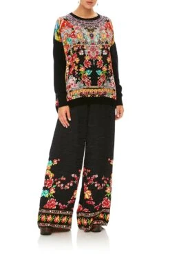 WIDE LEG PANT WITH CUFFS PAINTED LAND -Vivid Couture camilla wide leg pant with cuffs painted land 5