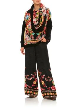 WIDE LEG PANT WITH CUFFS PAINTED LAND -Vivid Couture camilla wide leg pant with cuffs painted land 6