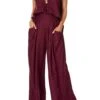 WIDE LEG PANT WITH GATHERED POCKETS BURGUNDY