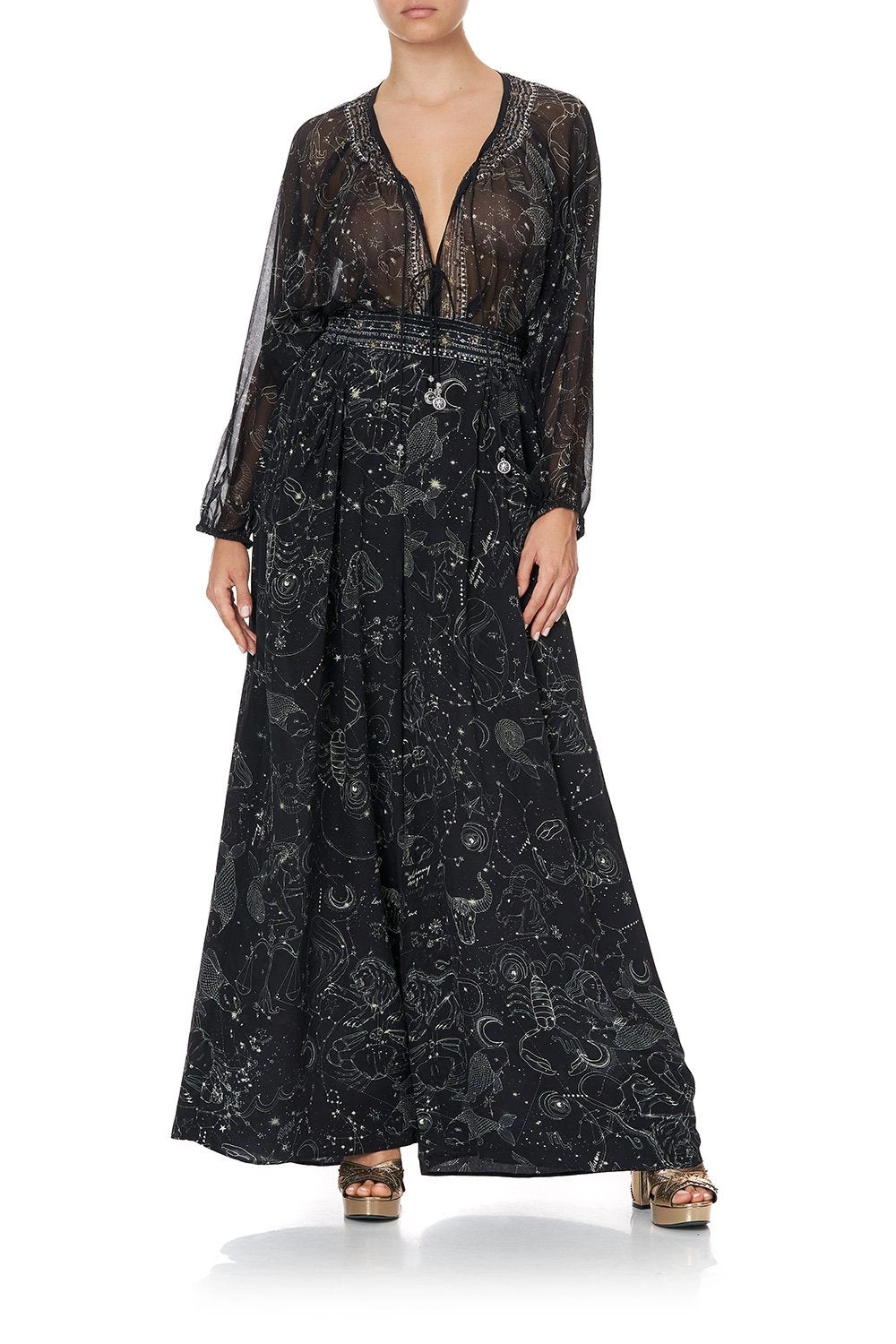 WIDE LEG PANT WITH GATHERED POCKETS MOON SET