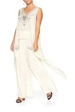 WIDE LEG TROUSER WITH FRONT POCKETS DENTELLE BLANCHE