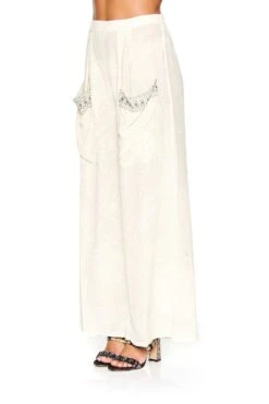 WIDE LEG TROUSER WITH FRONT POCKETS DENTELLE BLANCHE -Vivid Couture camilla wide leg trouser with front pockets dentelle blanche 5