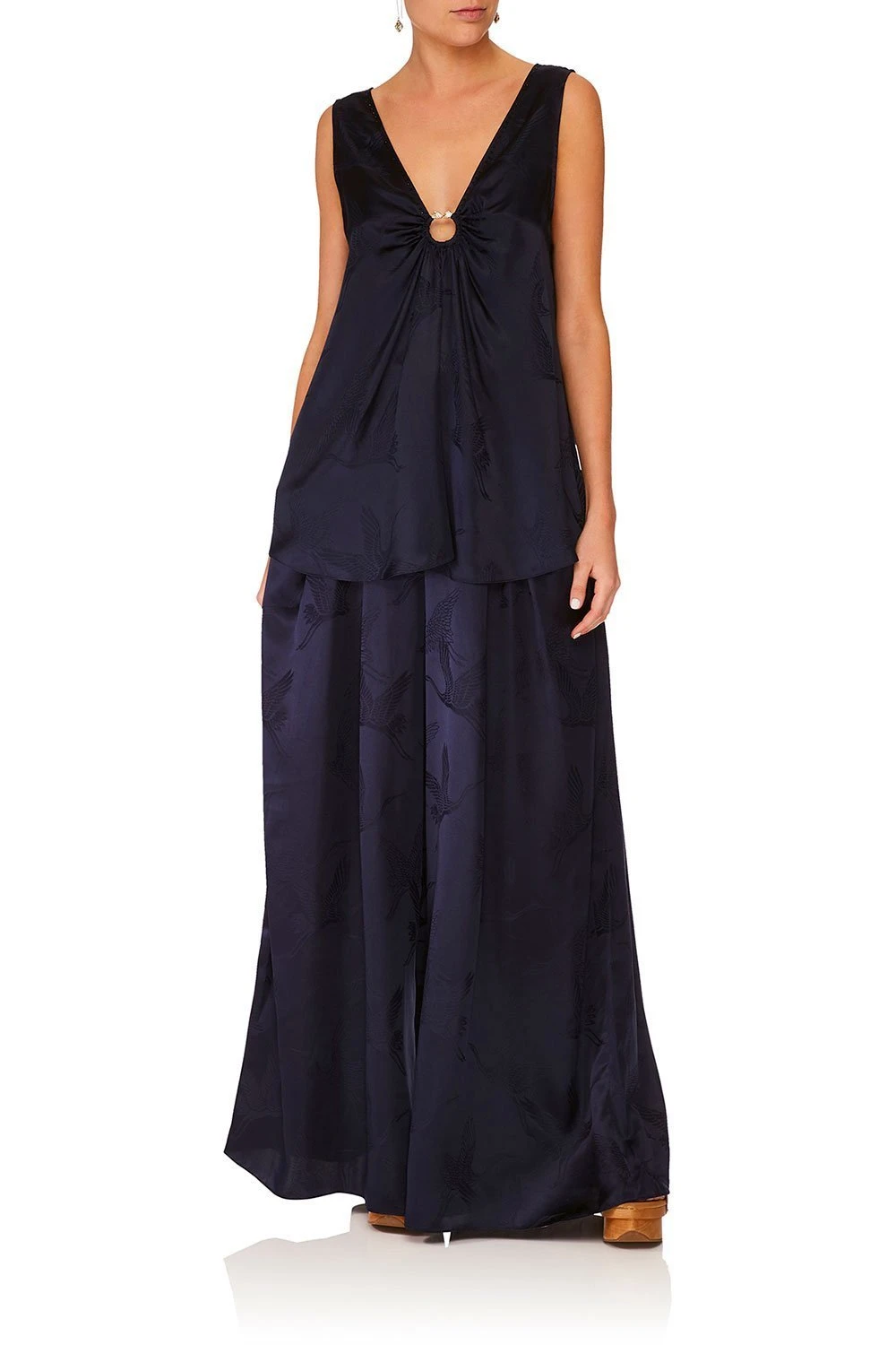 WIDE LEG PANT WITH GATHERED POCKET SOLID NAVY - Image 3