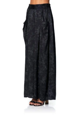 WIDE LEG PANT WITH GATHERED POCKETS NOIR BOUDOIR -Vivid Couture pants 2